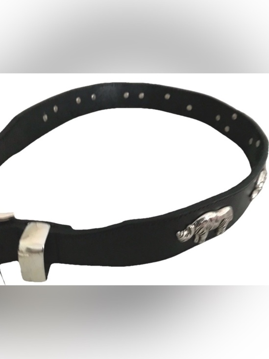 Vtg Brighton Honest 1992 Leather Black Belt Animals Solid Brass Size 28 main image 4